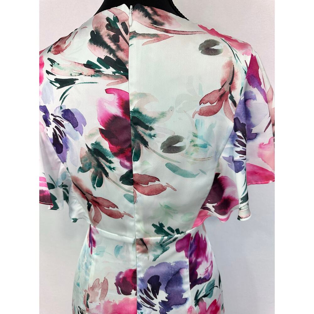Parker Black Charlotte Watercolor Floral Satin High Low Midi Dress Size 4 - Picture 6 of 14